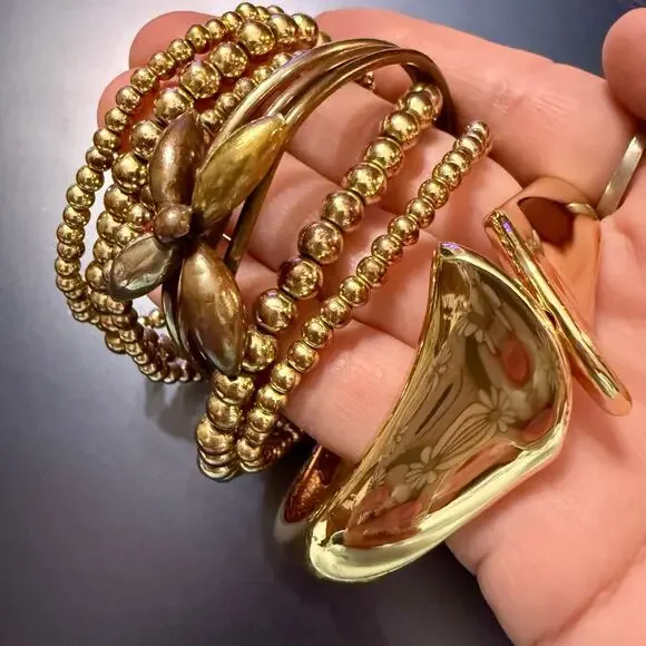 Set of Gold Tone Mixed Metal Beaded Bracelets - Picture 6 of 9